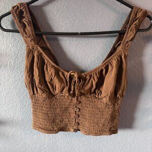 Brown Smocked Cropped Cami Tank Top